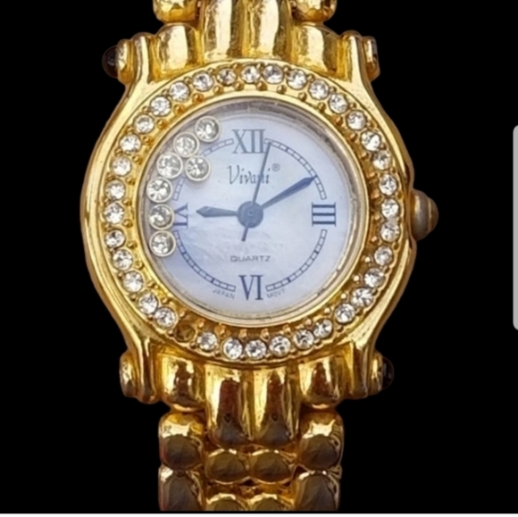 VIVANI VINTAGE GOLDTONED & FLOATING CRYSTALS LADIES WATCH - Picture 2 of 5
